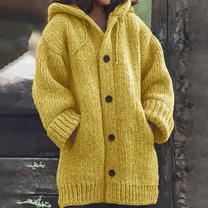 Frauen Pullover Herbst Damen Pullover Einfarbig Strickjacke Mit Kapuze Gestrickte Einreiher Kordelzug Casual Pullover T220925