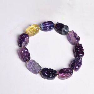 Strand Wholesale Color Fluorite Natural Crystal Bracelets Carving Pixiu Beads Hand String Lucky Wealthy For Women Men Jewelry