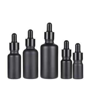 Matowe czarne szklane butelki olejku eterycznego butelka zakraplacza z błyszczącą anodowaną aluminiową czapką 5ml 10 ml 15 ml 30 ml 50 ml 100 ml SN4700