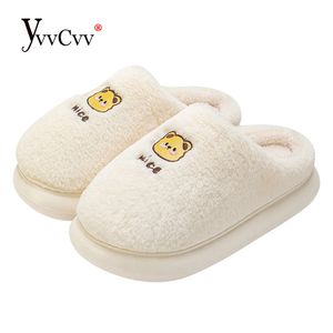 Slippers YvvCvv Cute Fluffy Furry Animal Slippers Women Winter Fuzzy House Slides Soft Memory Foam Slippers Outdoor Platform Shoes 220926