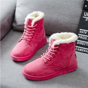 Boots Women Winter Snow Warm Flat Plus Size Platform Lace Up Ladies skor Flock Fur Suede Ankle 35 43 220924
