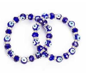 Blue Evil Eye Crystal Beaded Strands Elastic Bracelets Handmade Lucky Blue Eyes Beads Bracelet Jewelry Christmas Gifts for Women Men