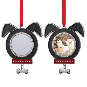 Sublimation Metal Cat Dog Head Tag Christmas Pet Pendant with Red Rope Decorations