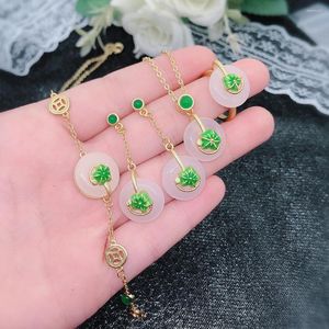 Brincos de pulseira colar Flor étnica jade inimigo de noiva