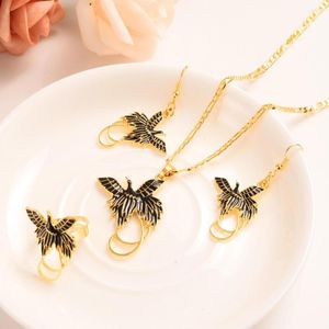 Collana orecchini set color oro PNG ciondolo anello regalo per feste da donna uccello africano del paradiso gioielli da sposa fascino per ragazze