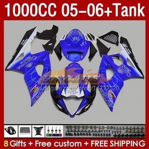 Injektionsmögelmässor Tank för Suzuki GSXR 1000 CC K5 GSX-R1000 05-06 Kroppsverk 157NO.106 GSXR-1000 GSXR1000 2005 2006 GSX R1000 1000CC 05 06 OEM FAIRING BLÅ STOCK