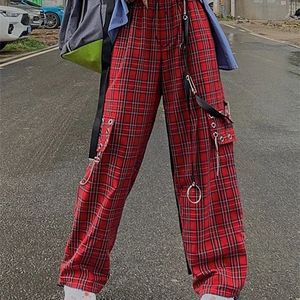 Pantaloni da donna Capris Houzhou Punk Cargo Donne a quadri GOCHIC HARAJUKU ROSSO REDE CANTRO A GAGNO A GAMBINE PER FAMITÀ HIPPIE AUTUMNO AUTUNGGIA 220922