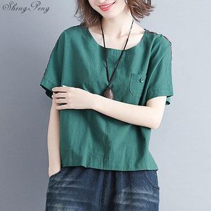 Etniska kläder 2022 Bomullslinne Vintage Cheongsam -blus Vetement Traditionell kinesisk kvinnor Skjorta Qipao Top V1892