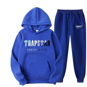 Mężczyzny marki marki Trapstar Print Sportswear Men 16 kolorów ciepłe dwa kawałki Ustaw luźne bluzy bluzy Jogging 220924