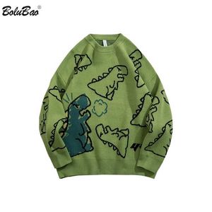 Mens Sweaters Bolubao Sweater Erkekler Harajuku Örme Hip Hop Sokak Giyim Dinozor Karikatür Kepveren ONECK Büyük boyutlu Çift Erkek 220923