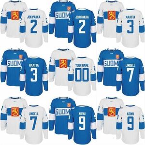 GLA MITNESS 2016 VM i Hockey Finland Team Jersey 2 Jyrki Jokipakka 3 Olli Maatta 7 Esa Lindell 9 Mikko Koivu Custom Hockey Jerseys