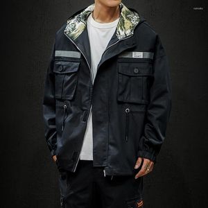 Men's Jackets Cargo Jacket Men Autumn Spring Black Hip Hop Coats Streetwear Men's Hooded Camouflage Army Green Casual Top Clothing