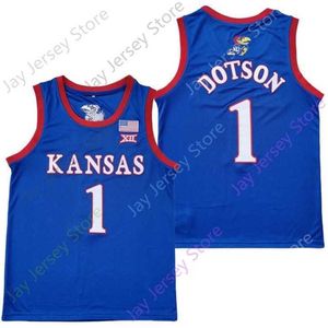 Митч 2020 Новый NCAA Kansas Jayhawks Jerseys 1 Devon Dotson College Basketball Jersey Blue Size Youth Adult