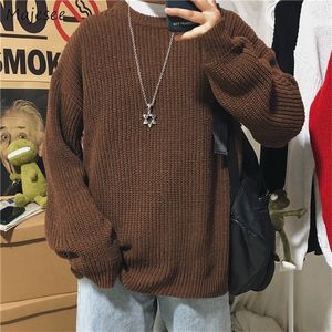 Mens Sweaters Winter Ribbed Pullovers Men Cozy Loose Oneck Solid Couples Knitted Retro Warm Long Sleeve Korean Style Teens Jumpers 220923