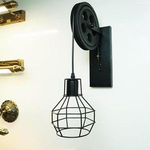 Vägglampa AC Nostalgic Industrial Style E27 Attic Dekorativ remskiva smidesjärn Lämplig för korridortrapplig belysning