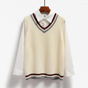 سترات نسائية سترة سترة النساء للنساء Jumper v الرقبة Pullover امرأة محبوكة طالبة على الطراز