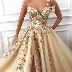 Sukienki imprezowe Kwiaty szampana podzielone sukienki na bal maturalne kobiety nocne aplikacje wieczorowe szaty de 220923