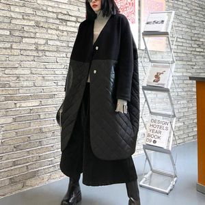 Women's Trench Coats Women's XUXI Women Thicken Windbreaker Streetwear Cardigan Fashion V-Neck Single Button Coat Splicing Wide-waisted