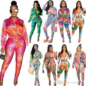 Autumn Two Piece Pants Outfit For Women Tracksuits Long Sleeved Button Printed Shirts Bluses and Leggings Leisure Suit