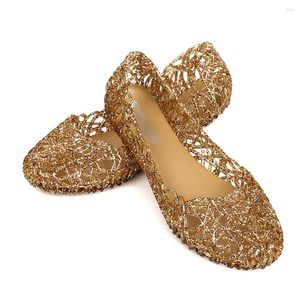 Sandals Women Summer 2022 Baotou Black Gold Shiny Crystal Hollow Dance Shoes Jelly Flat Soft Bottom Hole Beach