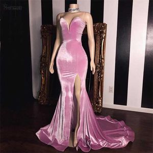 Party Dresses Sexy Pink Mermaid Formal Dresses Evening Gown Long Sweetheart High Slit Simple Prom Dress Velvet Robe De Soiree Femme 220923