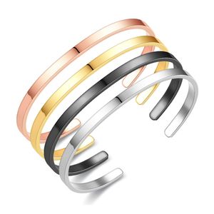 Simple 4MM Thin Cuff Bangle Stainless Steel Smooth Open Ring C Bracelet for Women Men Delicate Wristband Bangles Lovers Jewelry