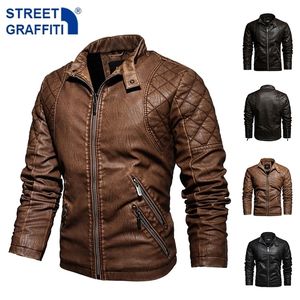 Giacca da moto da uomo in pelle sintetica da uomo Autunno Inverno Uomo PU s Cappotto da motociclista ricamato casual Zipper Fleece 220924