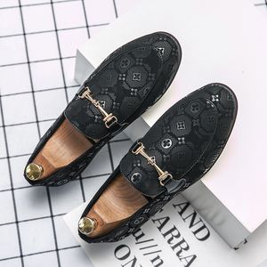 Элегантные лоферы мужская обувь личность напечатана PU Metal Buckle Slip-On Fashion Business Casual Wedding Party Daily Ad230