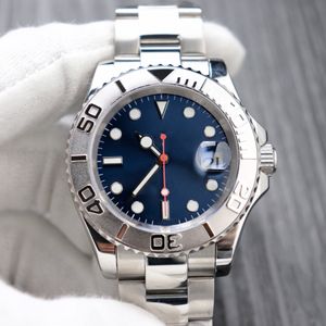 Relógio masculino iate mostrador azul 40mm luminoso à prova d'água calendário de ampliação 904L relógio mecânico automático de aço inoxidável