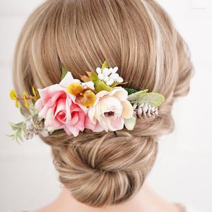 Copricapo stile vintage fatto a mano rosa e foglie copricapo per le donne fiore pettine per capelli accessori da sposa eleganti gioielli da ballo per feste diadema