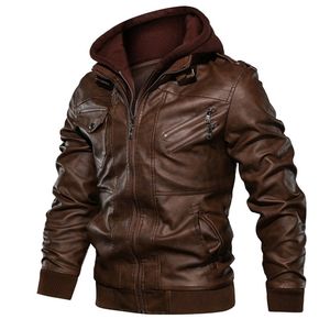 Herren Leder Faux Herbst Winter Herren Leder Motorradjacke PU Kapuze warm Baseball Euro Größe Mantel 220924