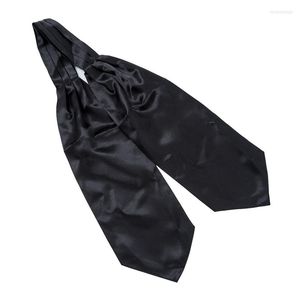 Bow Ties Satin Tuxedo Wedding Self Tie Ascot Cravat Slitte Scarf for Men - Black