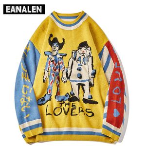 Herrtröjor harajuku vintage gul tröja män överdimensionerade mode färgblock clown stickade pullover kvinnor jumper morfar ful tröja 220926