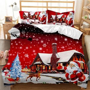 Sängkläder sätter Red Christmas -täcke omslag Santa Claus Snowman Twin King Bedding Set Microfiber 23st Cartoon Comporter Cover med Pillow Cases 220924