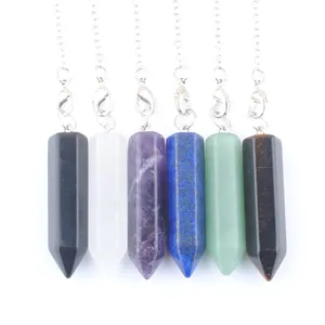 Reiki Healing Pendulum Natural Quartz Pendants Hexagonal Column Prism Reiki Stone Amulet Chains Charm Jewelry BN429