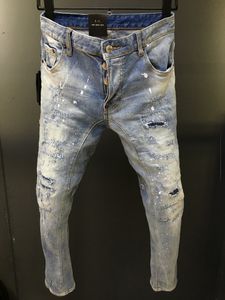 Men's Blue Washed Denim /trousers/bottoms Slim Fit Cool Guy Causal Destroy Jeans