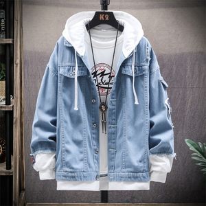 Męskie kurtki dżinsowe męskie z kapturem Slim Fit Casual Streetwear Jean Long Rleeve Trendy jesienny płaszcz zimowy dla mężczyzn 220924