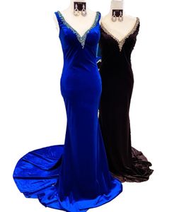 Mermaid Prom Dress 2023 Velvet Sexy Deep V-Neck Lady Formal Evening Wedding Party Maxi Gown Homecoming Court Pageant Gala Runway Red Carpet Crystals Royal Black Brown