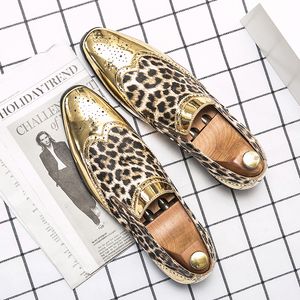 Bullock Leopard Print Loafers Мужчины повседневная обувь кожа золотая серебряная классическая тенденция.