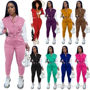 2022 Fall Winter Women Varsity Baseball Suits Tracksuits Two Piece Pants Set Fall Winter Patchwork Jackets Sweatpants Outfits