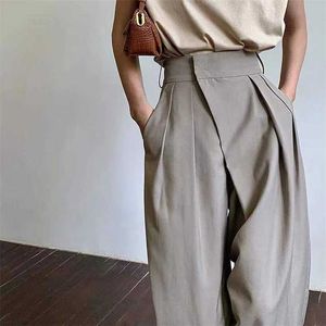 Kadın Pantolon Capris Khaki Geniş Bacak Uit Baggy Klasik Vintage Palazzo Ofis Zarif Sıradan Pantolon Kadın İş Yüksek Bel 220922