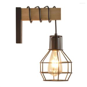Lampa ścienna E27 Vintage Industrial Sconce Drewniana latarnia wisząca oprawa oświetleniowa do sypialni salon retro dekoracje wiejskie