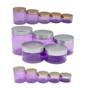 Tomt husdjur plast kosmetisk förpackning flaska ansiktsgrädde påfyllningsbara krukor skruvlock dia.68mm transparent lila hårvaxburk 100 ml 120 ml 150 ml 200 ml 250 ml