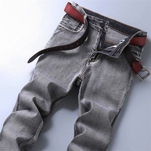 Herrar jeans klassisk stil grå affär mode mjuk stretch denim byxor manliga märke passar byxor svartblå 220923