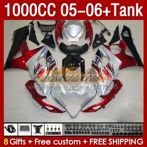 FAIRINGS TANK OEM för Suzuki GSX-R1000 GSXR 1000 CC K5 GSXR1000 2005 2006 BODY 157NO.76 GSXR-1000 GSX R1000 2005-2006 1000CC 05 06 Injektion Mögelmässa Röd silverblk