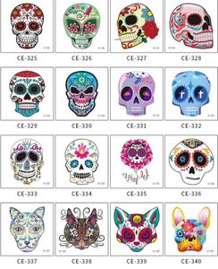 Fabrik-Party-Masken, Halloween, temporäre Gesichts-Tattoos, Zuckerschädel, Welpe, schwarzes Skelett, Netz, rote Rosen, Tattoo für Kinder, Jungen und Mädchen
