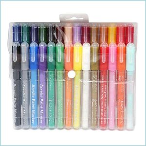 Markörer 12/28 färger Fina tips Washable Acrylic Paint Markers för keramiskt glas trä duk scrapbooking barn hantverk 201125 d bdesybag dhsfj