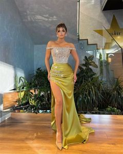 Sexy Crystal Mermaid Evening Dresses Off Shoulder Sparkly Beads Prom Party Gowns Celebrity Vestidos De Fiesta 322
