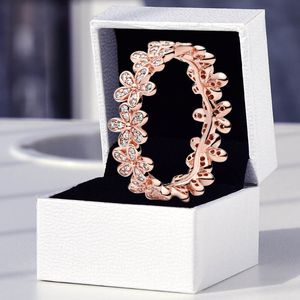 Autentisk Sterling Silver Daisy Flower Rose Rose Gold Wedding Gift Jewelry for Women Girls With Original Box för Pandora CZ Diamond Rings Set