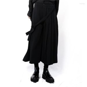 Men's Pants Men's Style Yamamoto Casual Wide Leg Trousers Skirt Pleated Asymmetric Dark Niche Edge